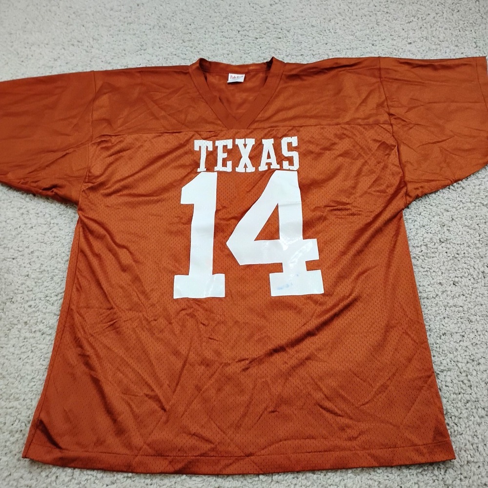 Vintageโ Texas Longhorns Jersey Mens Large Fab Knit Football Authentic #14 USA